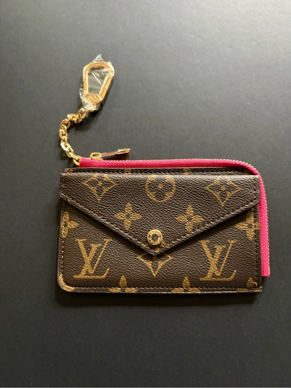 Fashion Brown Pink Multi Print Coin Wallet Keychain Holder